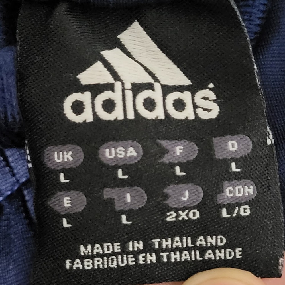 Vintage Adidas Track Pants Navy Blue Sz L Snap Button Sides Stripes Athletic Y2K - Picture 3 of 16